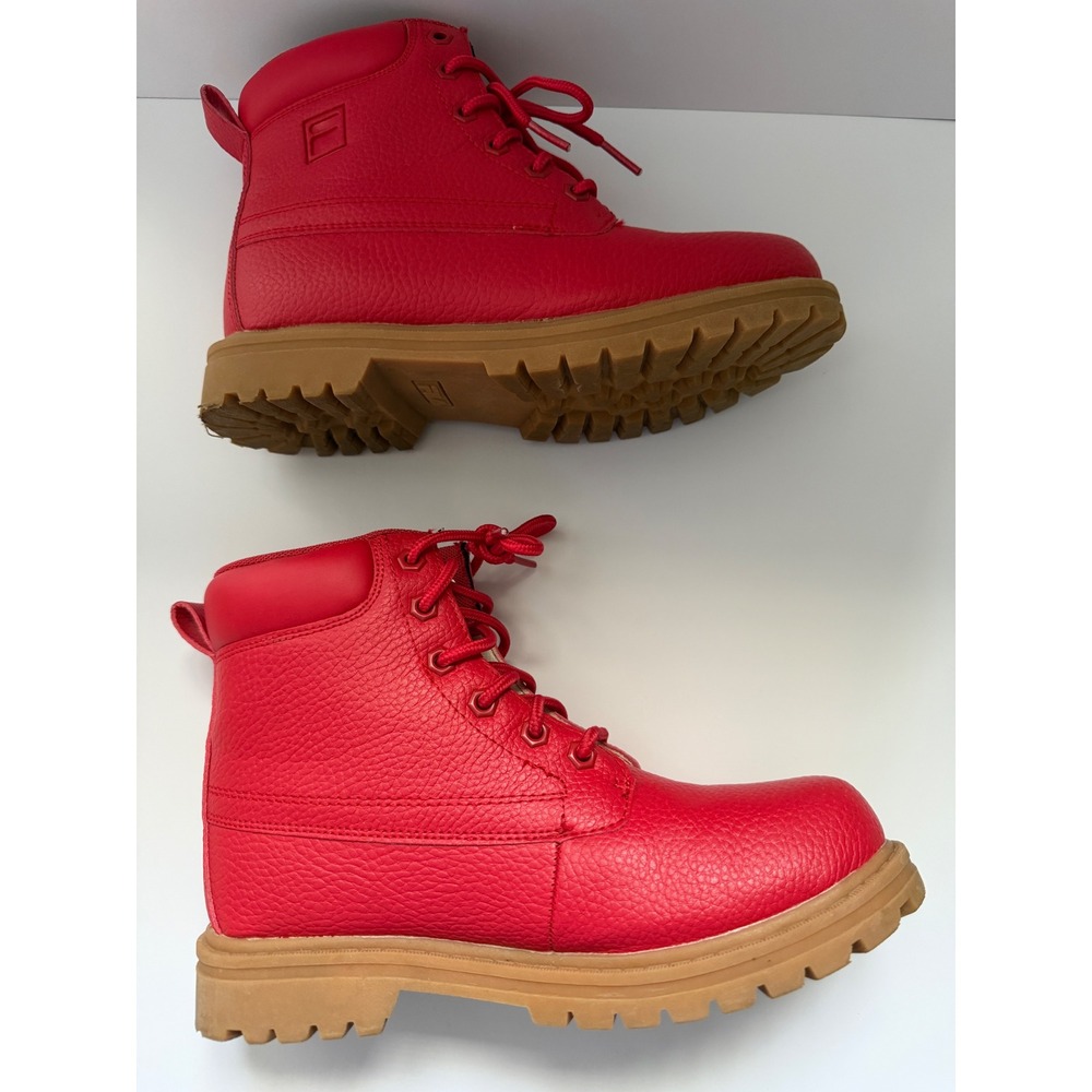FILA Red Boots Synthetic Faux Leather Deviner Gorpcore Textured Lug Sole Size 5